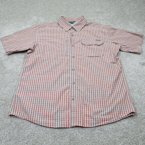 Eddie Bauer Shirt Mens Large‎ Orange/Gray Polyester/Cotton S/S Button Up - Picture 2 of 13